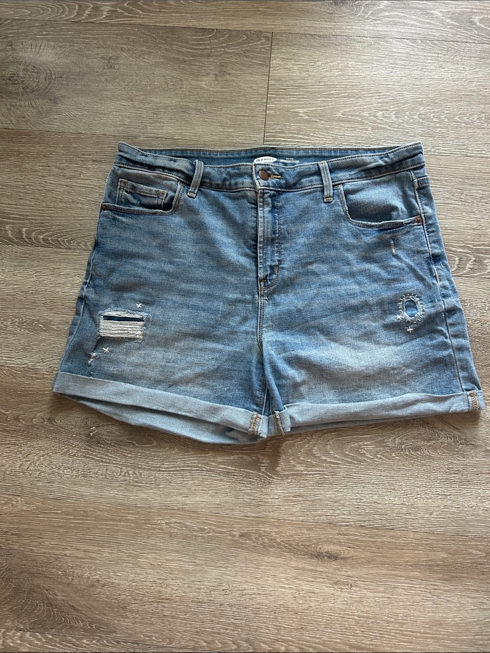 Old Navy Light Blue Distressed Denim Roll-Cuff Shorts